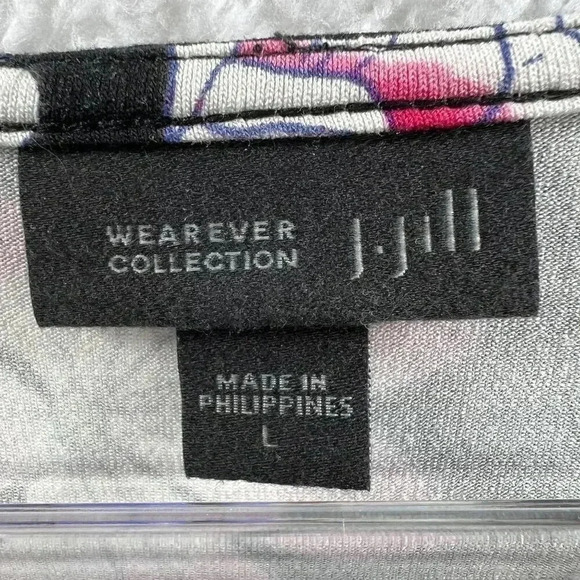 J. Jill Wearever Collection L Black Floral Print Dress 3/4 Sleeve Hiking Lagon - Picture 2 of 12